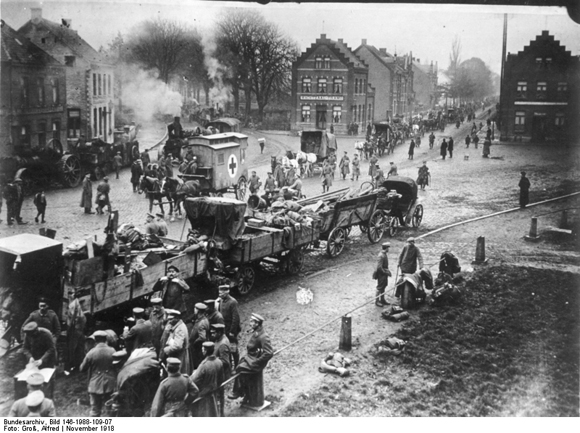 German Troops Returning from the Western Front across the Belgian-Dutch Border  (November 1918)